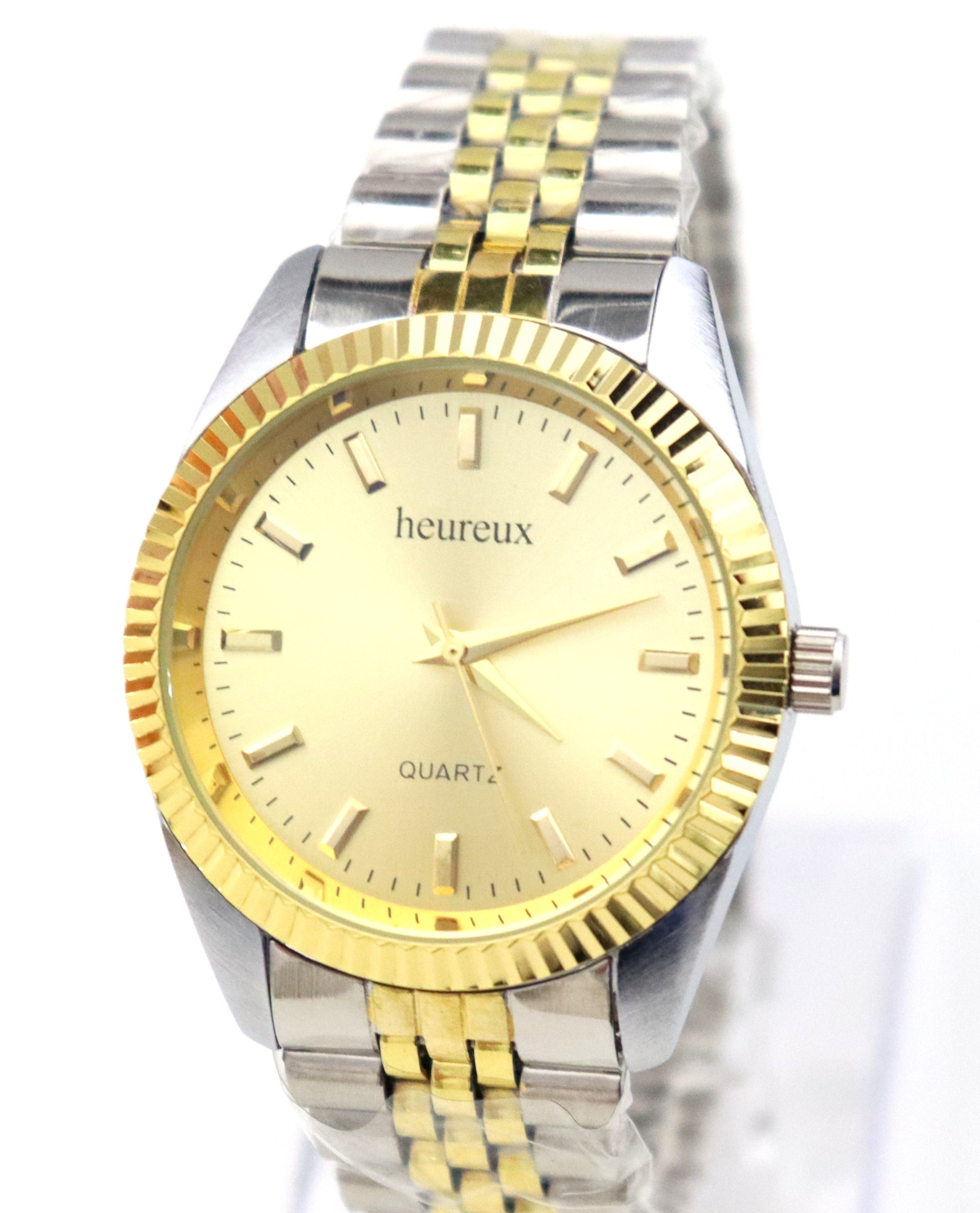 Rötting Design Quarzuhr Herrenuhr Quarz goldfarbene Lünette goldfarbenes Ziffernblatt, aus der Collection "heureux"