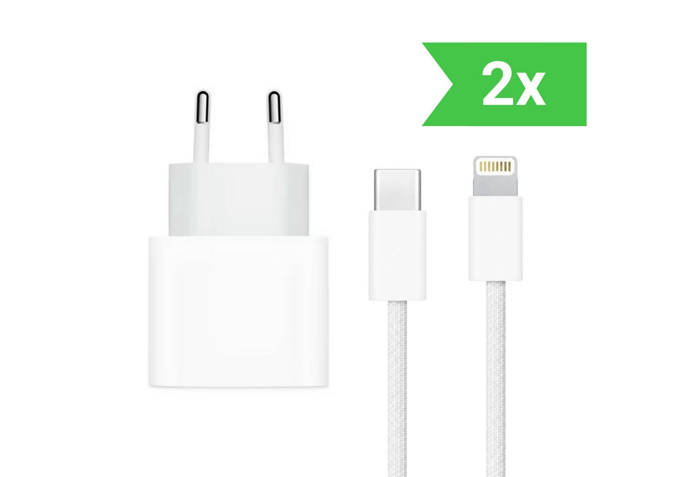 PlugUp Ladegerät mit iPhone Lightning Ladekabel iPhone 11 12 13 14 Pro Max SE USB-Ladegerät (2220 mA, Set, 2-tlg., 2-teiliges Ladeset, 20W USB-C Schnellladegerät für iPhone 11 12 13 14 Pro Max SE Plus)