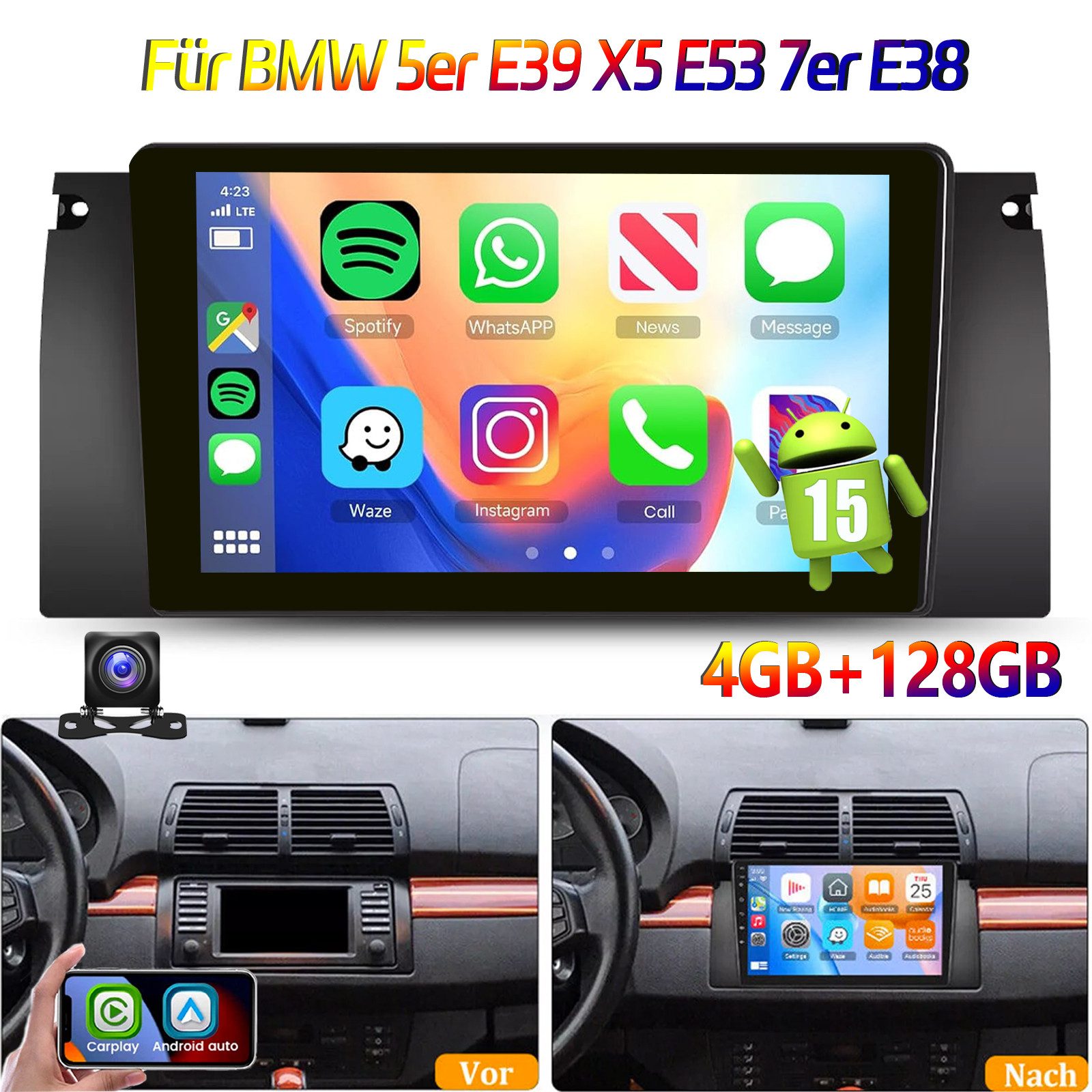 DAB+ Für BMW 5ER E39 X5 E53 E38 Carplay GPS NAVI Android 15 Carplay Autoradio