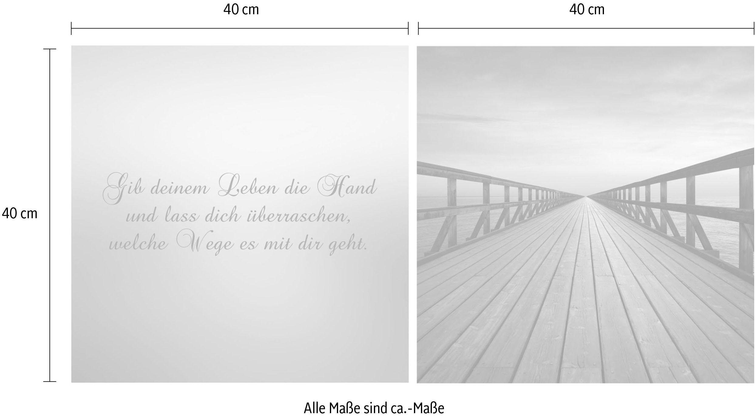 queence Leinwandbild Weg in die Zukunft, Himmel, Kunst, Modern, Schriftzug, Schriftzüge, Sonnenaufgang, Spa, Spa Bilder, Sprüche, Sprüche & Texte, Steg (Set), Premium-Leinwandstoff, Handarbeit aus Deutschland, Spruch, 2er Set