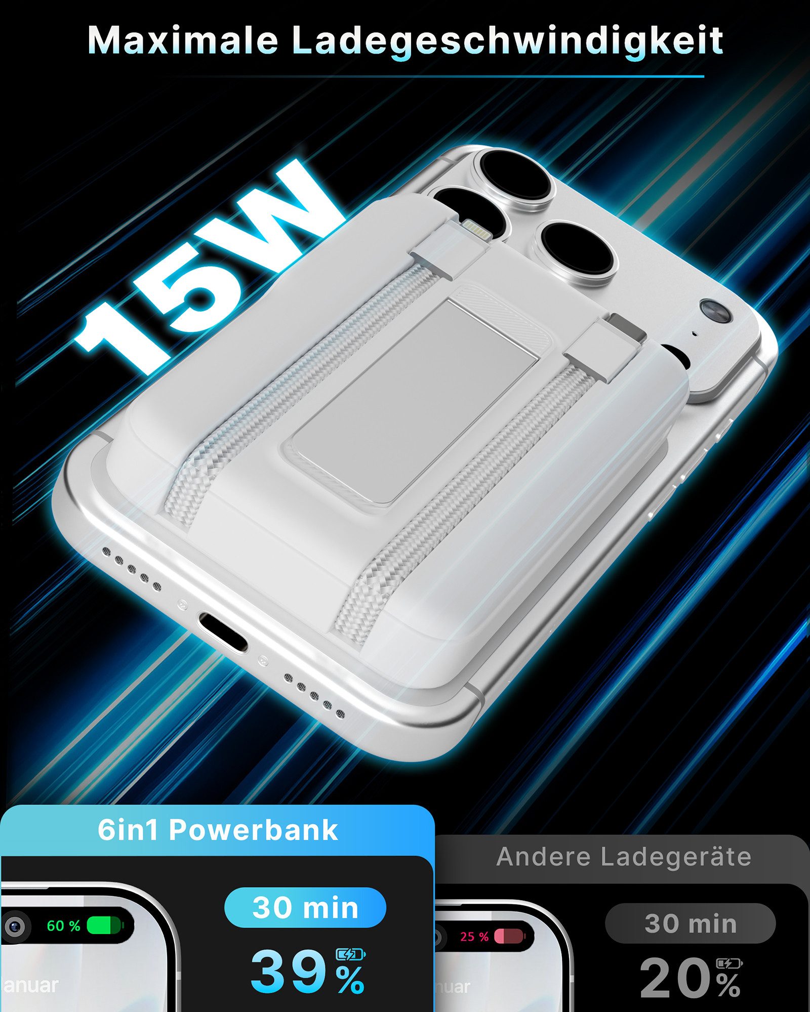 GreenHec MagSafe Powerbank iPhone 17 16 15 14 13 12 11 Magnet Wireless 10000mAh Powerbank MagStand Ultra Powerbank A 10000 mAh (1.5 V), Pro Max Air Stand 15w Fast Induktives Laden Plus Akku Batterie Ständer