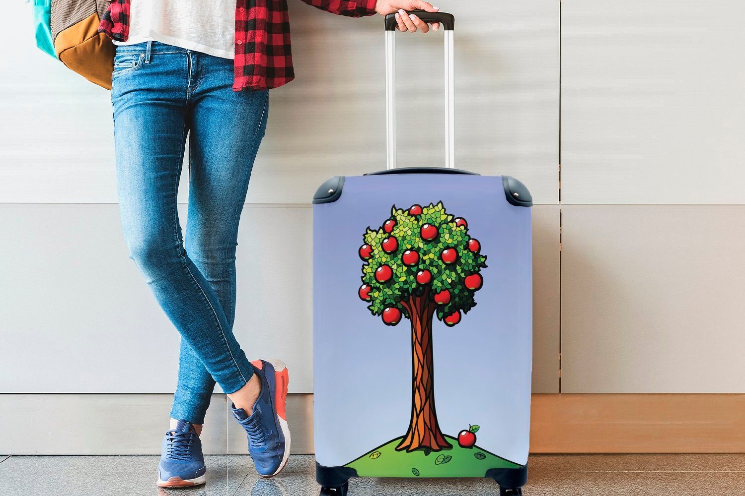 4 Rollen, Handgepäck Trolley, rollen, Abstrakte Illustration MuchoWow Handgepäckkoffer Reisetasche eines Apfelbaums, für mit Reisekoffer Ferien,