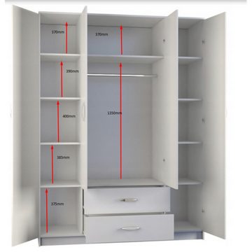 Beautysofa Drehtürenschrank Felix (160 cm Kleiderschrank, Weiß Schrank im modernes Stil) mit 4 Drehtüren, mit 2 Schubladen, mit Kleiderstange