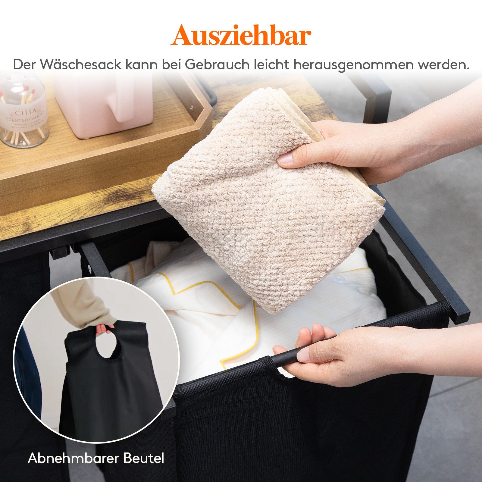 Lifewit Wäschebox Wäschesammler mit Ablage und herausziehbaren Säcken