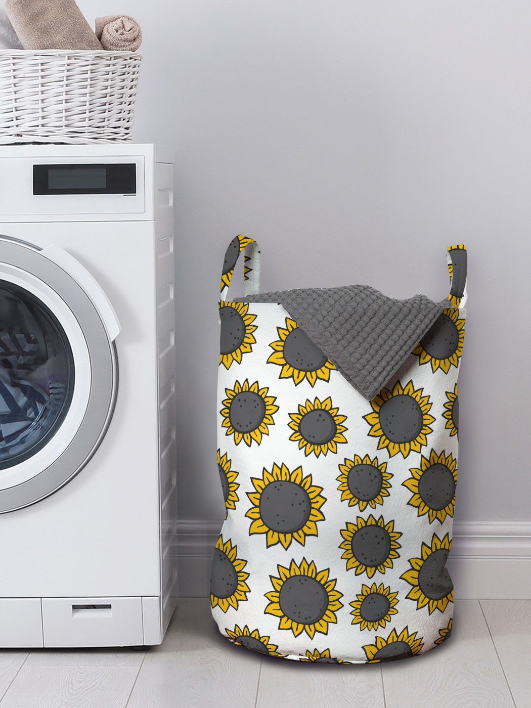 Einfache gezeichnet Waschsalons, Abakuhaus für Sonnenblume Wäschesäckchen Wäschekorb Hand mit Kordelzugverschluss Griffen