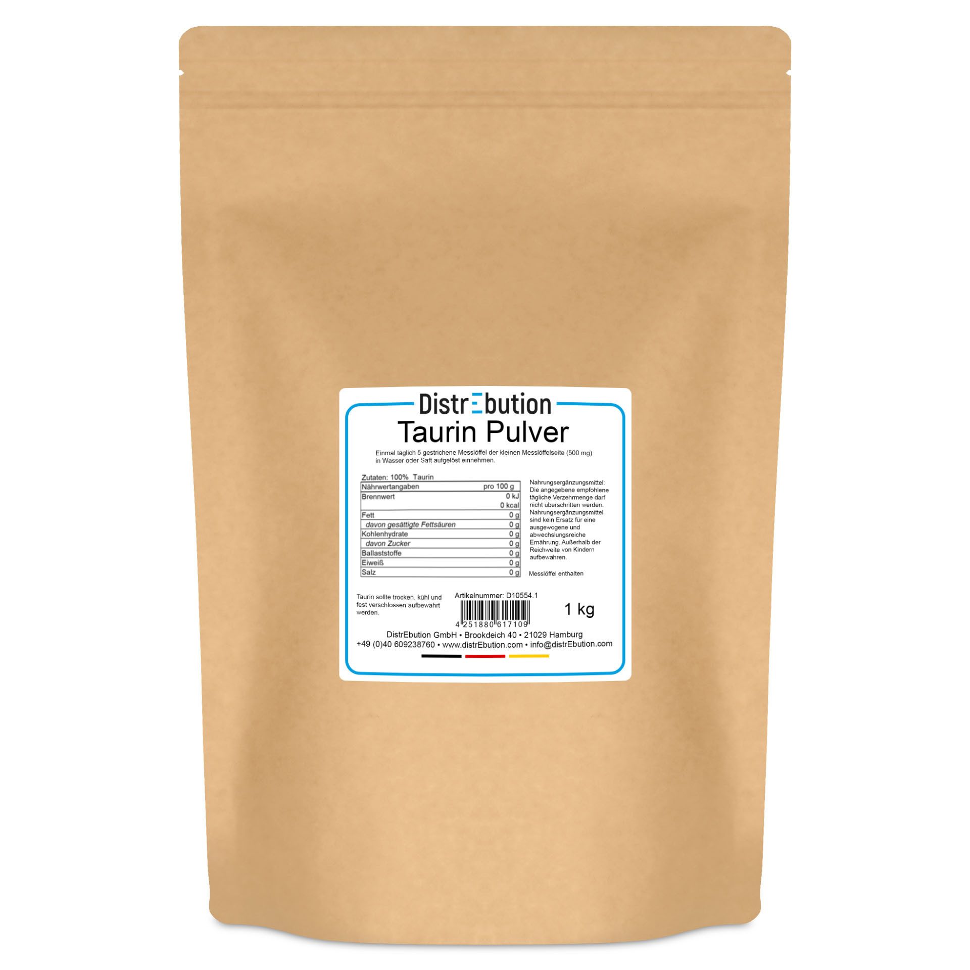DistrEbution Taurin Pulver Rein, 50g-25kg, geschmacksneutral & hochlöslich Pulver, 1000 g, Vielseitig einsetzbar