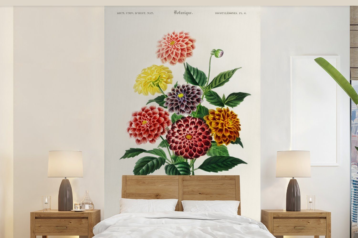 MuchoWow Fototapete Botanik - Weinlese - Blumen, Matt, bedruckt, (3 St), Wallpaper für Wohnzimmer, Schlafzimmer, Kinderzimmer, Vinyl Tapete