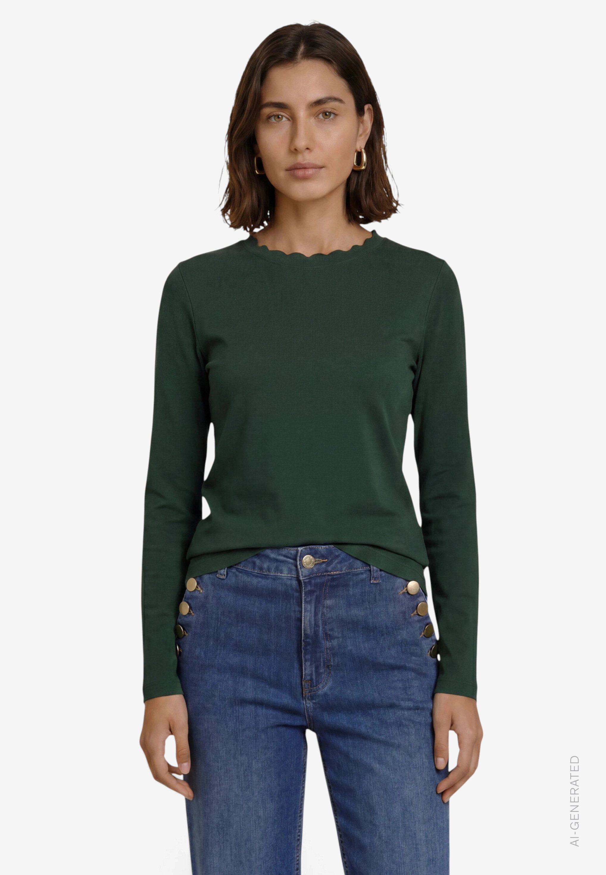 Zero Langarmshirt mit gewelltem Rundhals / Stretch