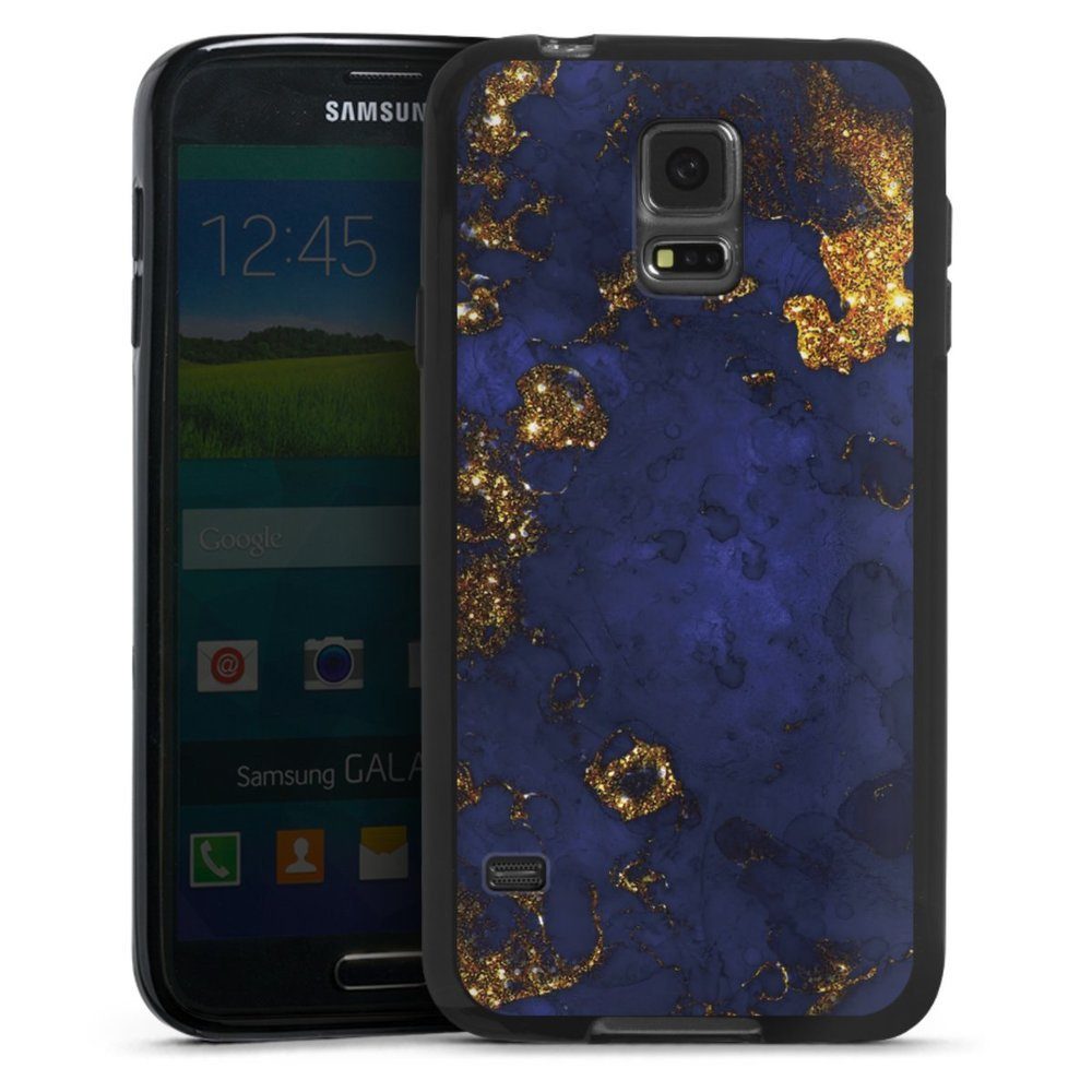 DeinDesign Handyhülle Marmor Gold Utart Blue and Golden Marble Look, Samsung Galaxy S5 Silikon Hülle Bumper Case Handy Schutzhülle