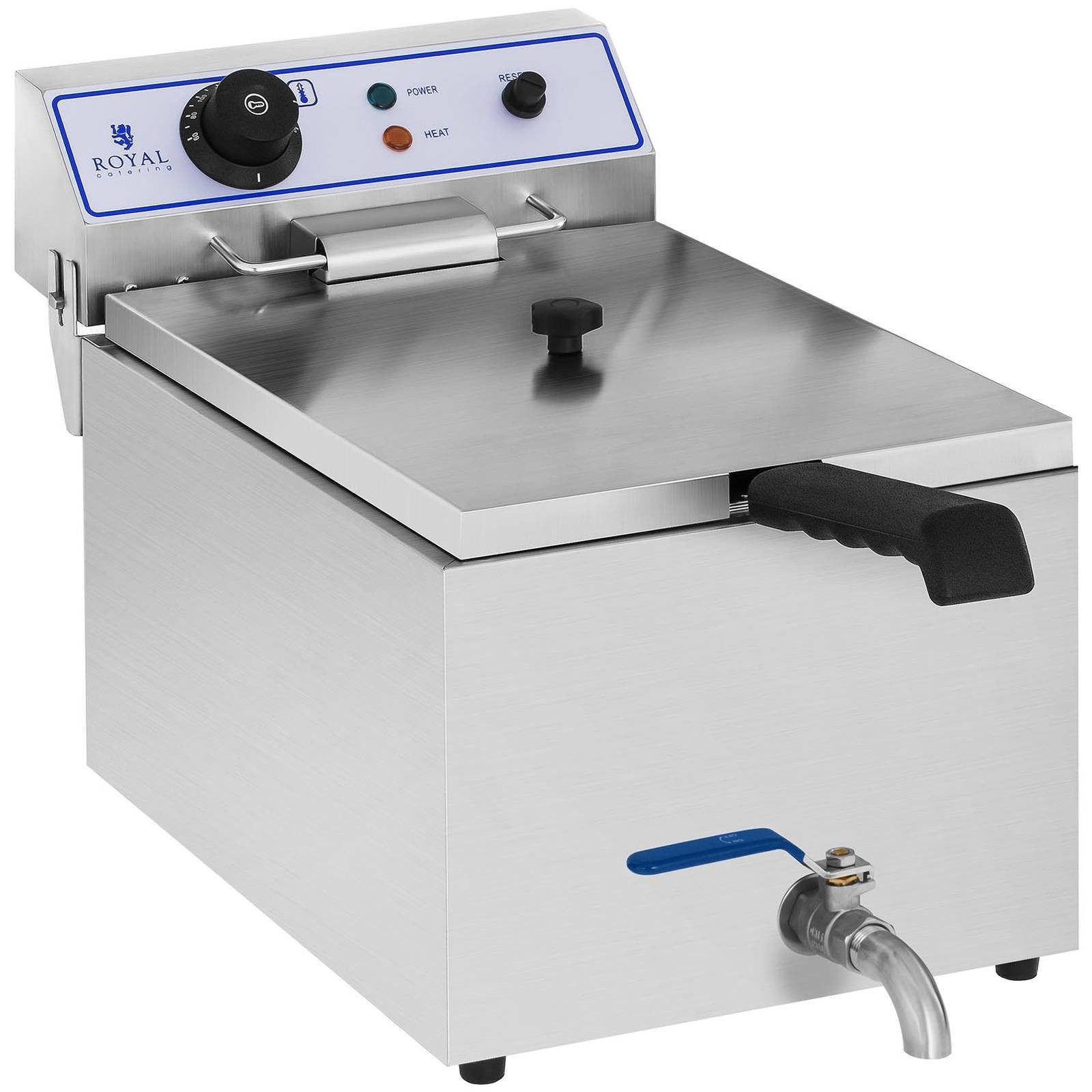 Royal Catering Fritteuse RCEF 15E, 3000 W, 17 L Edelstahl Ablasshahn Fritöse Profi