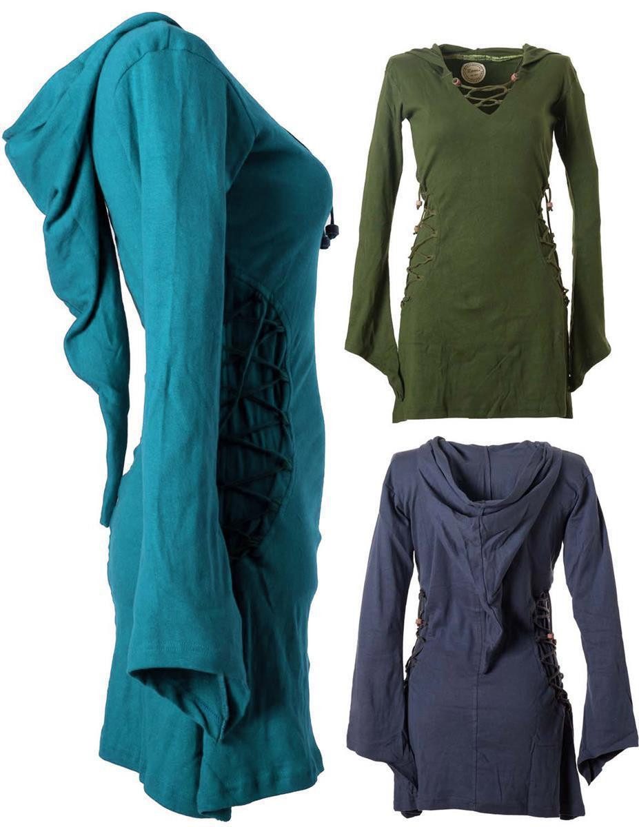 Vishes Zipfelkleid Elfenkleid mit Zipfelkapuze Bändern zum Schnüren Ethno, günstig online kaufen