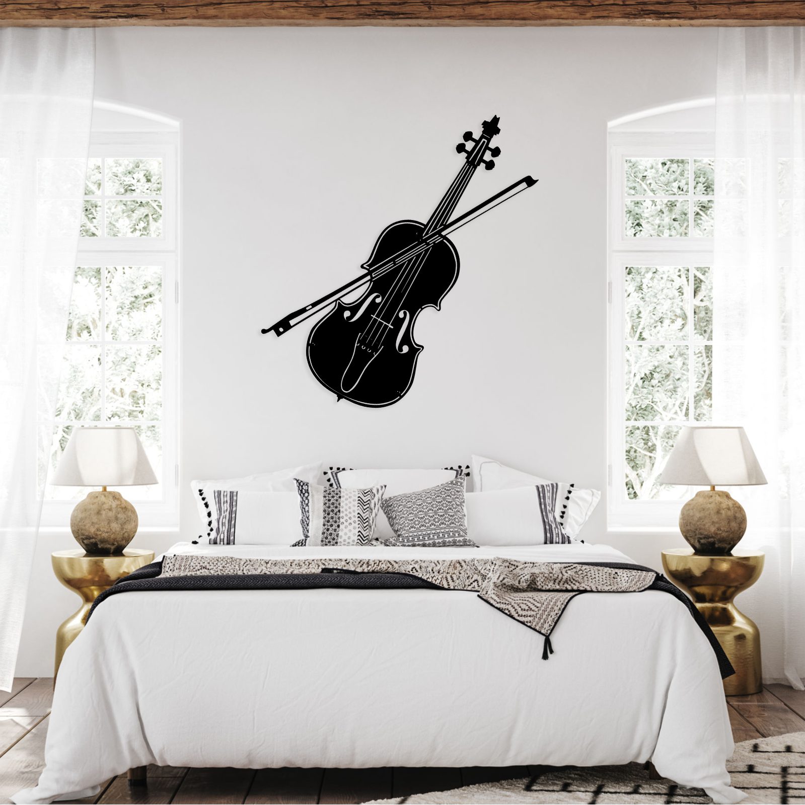 Jumpeak Wanddekoobjekt Metall Geige Wanddekor, musikalische Familie, Kunst, Hergestellt aus Metall,Schwarz,Weiß,2 Größe