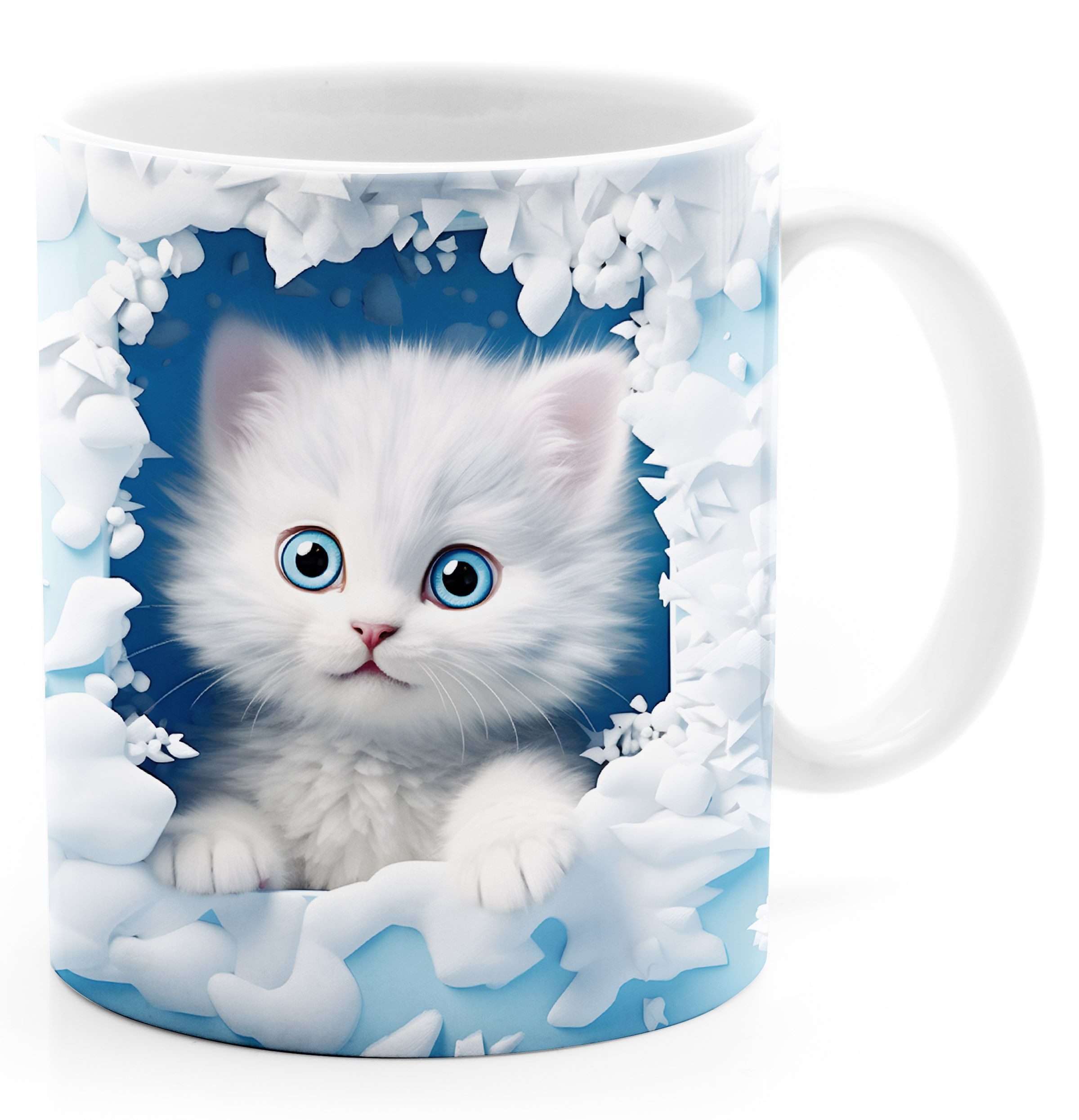 MoonWorks Tasse Tasse Weihnachten 3D Illusion Katze Schneemann Weihnachtsmann, Keramik