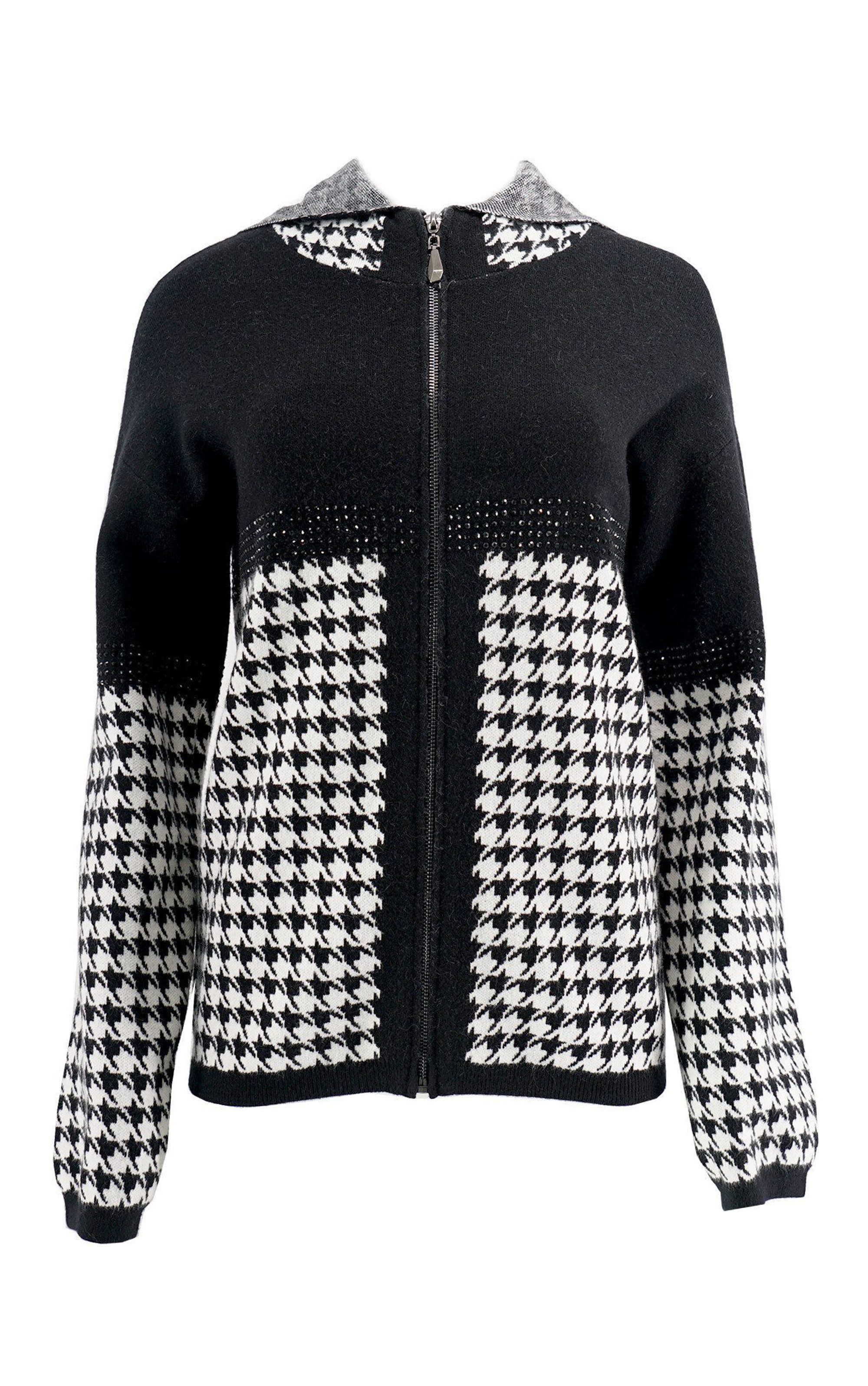 Passioni Kapuzenstrickjacke mit Hahnentrittmuster dekorativer Anhänger am R günstig online kaufen