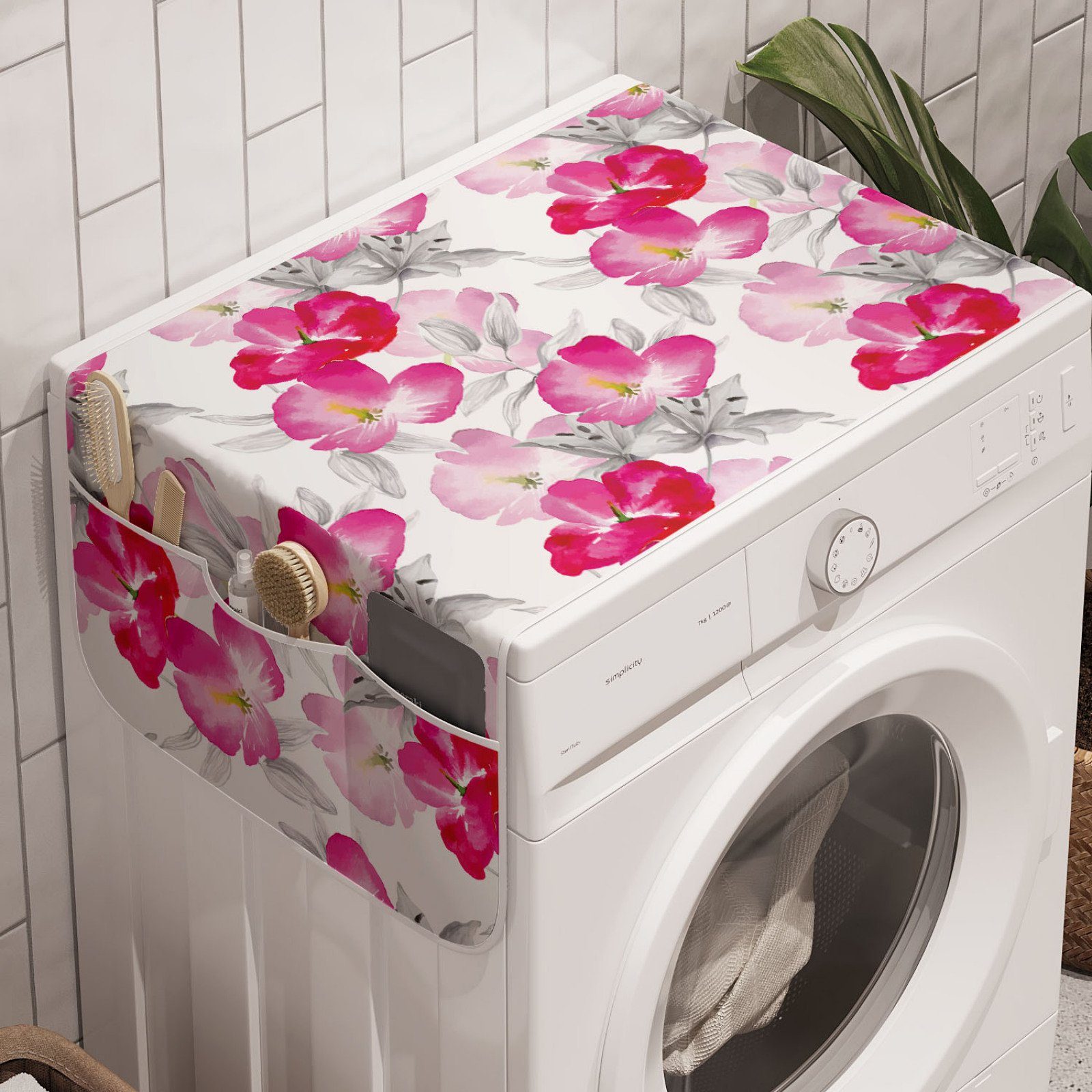 Abakuhaus Badorganizer Anti-Rutsch-Stoffabdeckung für Waschmaschine und Trockner, Blume Frühling Romantische Zusammensetzung