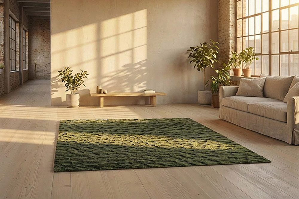 riess-ambiente Designteppich DUNE 230x160cm grün - Polyester, Indoor, 3D-Effekt, weich, modern, rechteckig, Höhe: 36 mm, Kurzflor-Teppich mit Hoch-Tief-Effekt - ideal f. Wohn- & Schlafzimmer