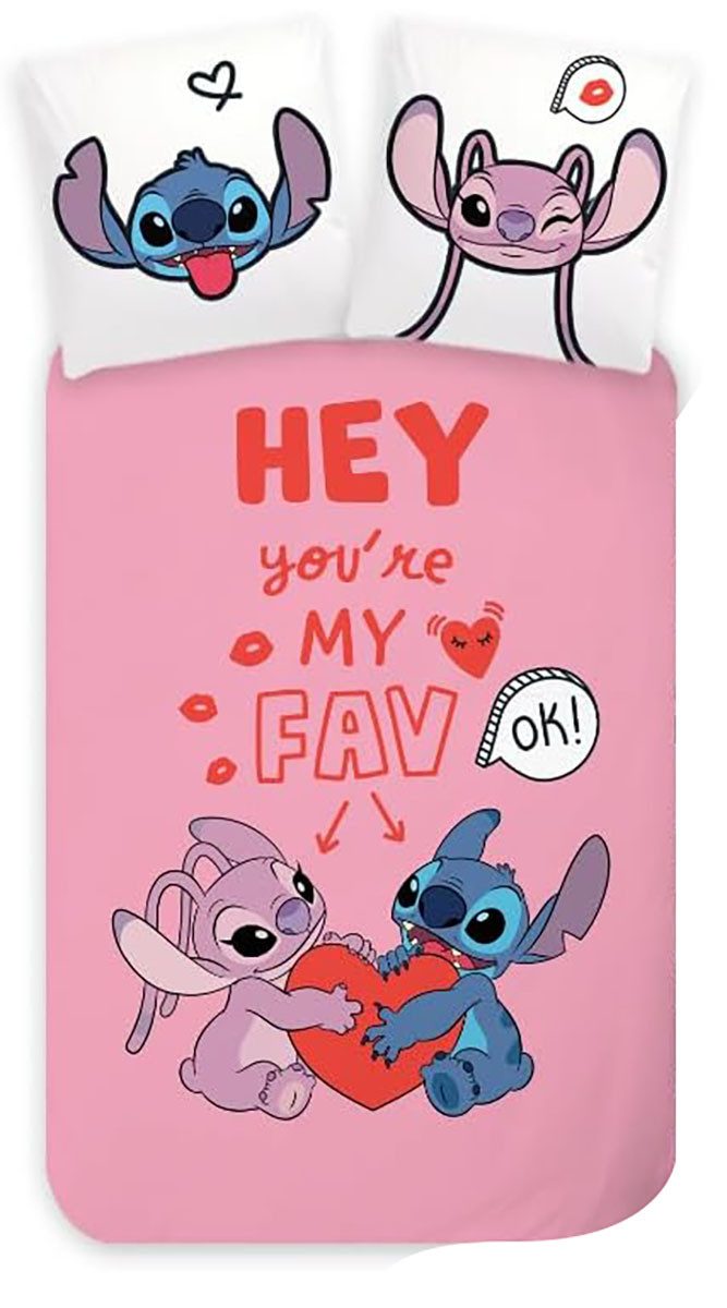 Disney Kinderbettwäsche Disney Lilo und Stitch Kinderbettwäsche Angel Cartoon Herz 100 x 135 c, Renforcé, 2 teilig