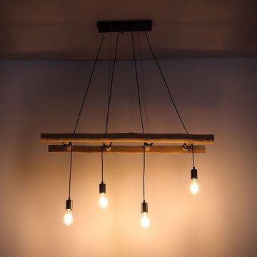 etc-shop Hängeleuchte, Leuchtmittel nicht inklusive, Pendelleuchte Holzbalken Hängelampe Retro Holz Esszimmerlampe
