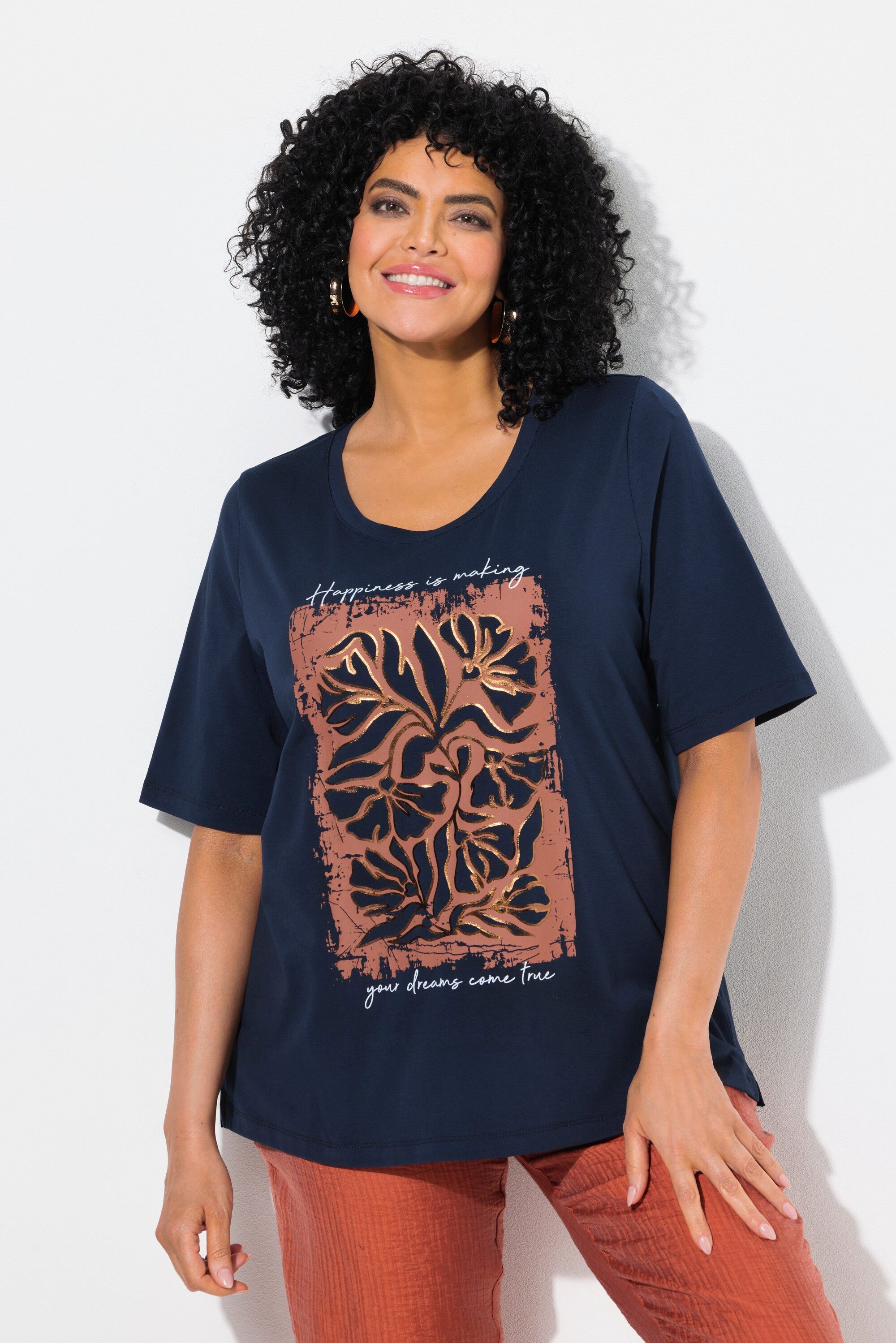 Ulla Popken T-Shirt T-Shirt Metallic-Blumen Rundhals günstig online kaufen
