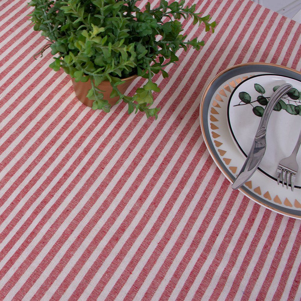 Leinenoptik Tischdecke Quaste NUODWELL Tischdecke Streifen Tischtuch Rechteckige Rot