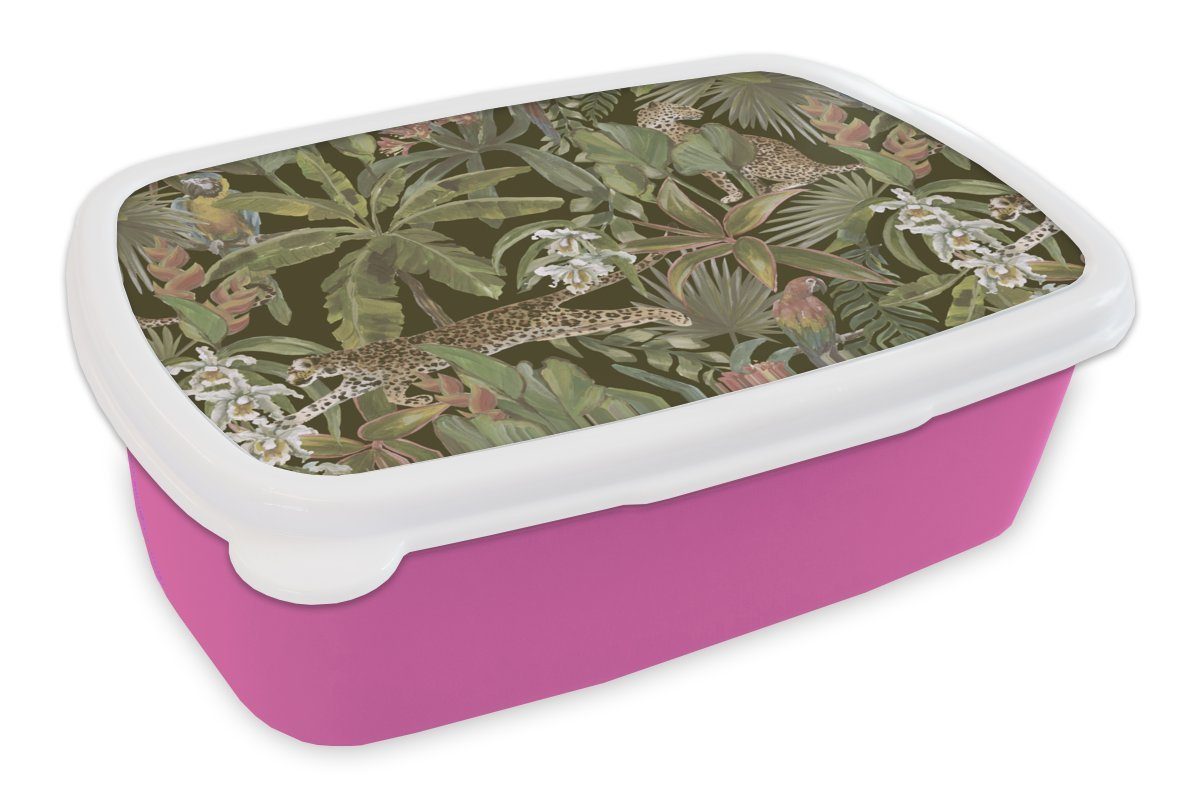 - - Vintage Brotbox Snackbox, Muster, Erwachsene, rosa MuchoWow - Brotdose Kunststoff, für Dschungel Mädchen, Kinder, (2-tlg), Lunchbox Kunststoff Tiere