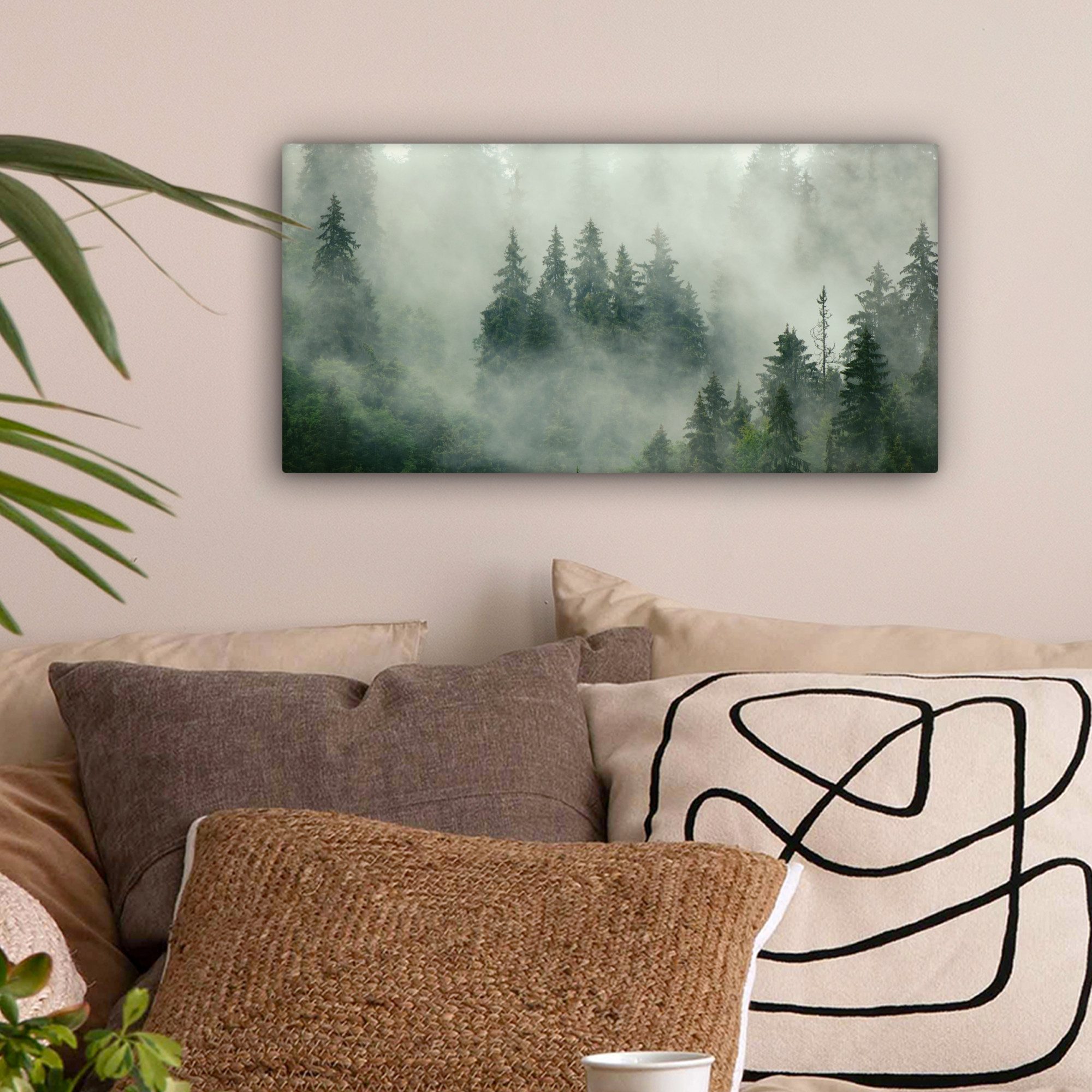 OneMillionCanvasses® Leinwandbild Panorama Wald - Nebel günstig online kaufen