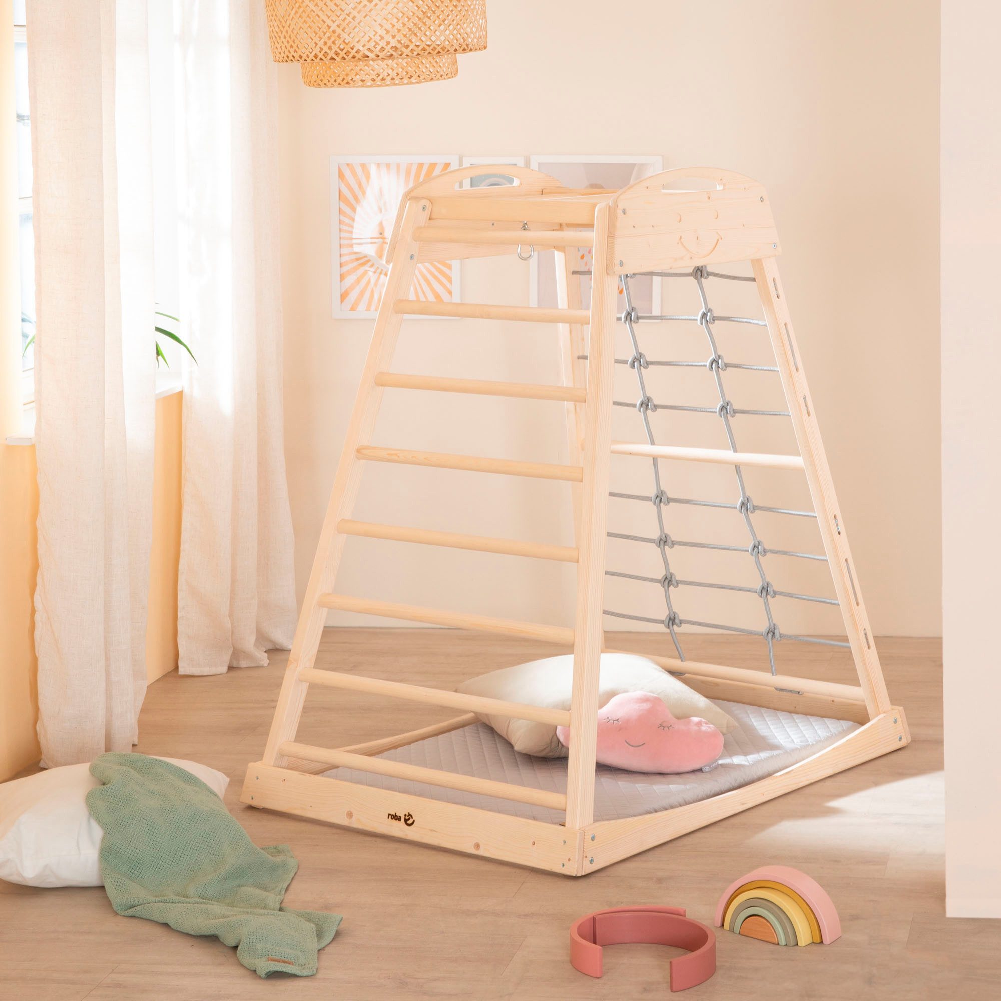 roba® Klettergerüst Montessori Indoor Spielturm, Belastbar bis 70 kg