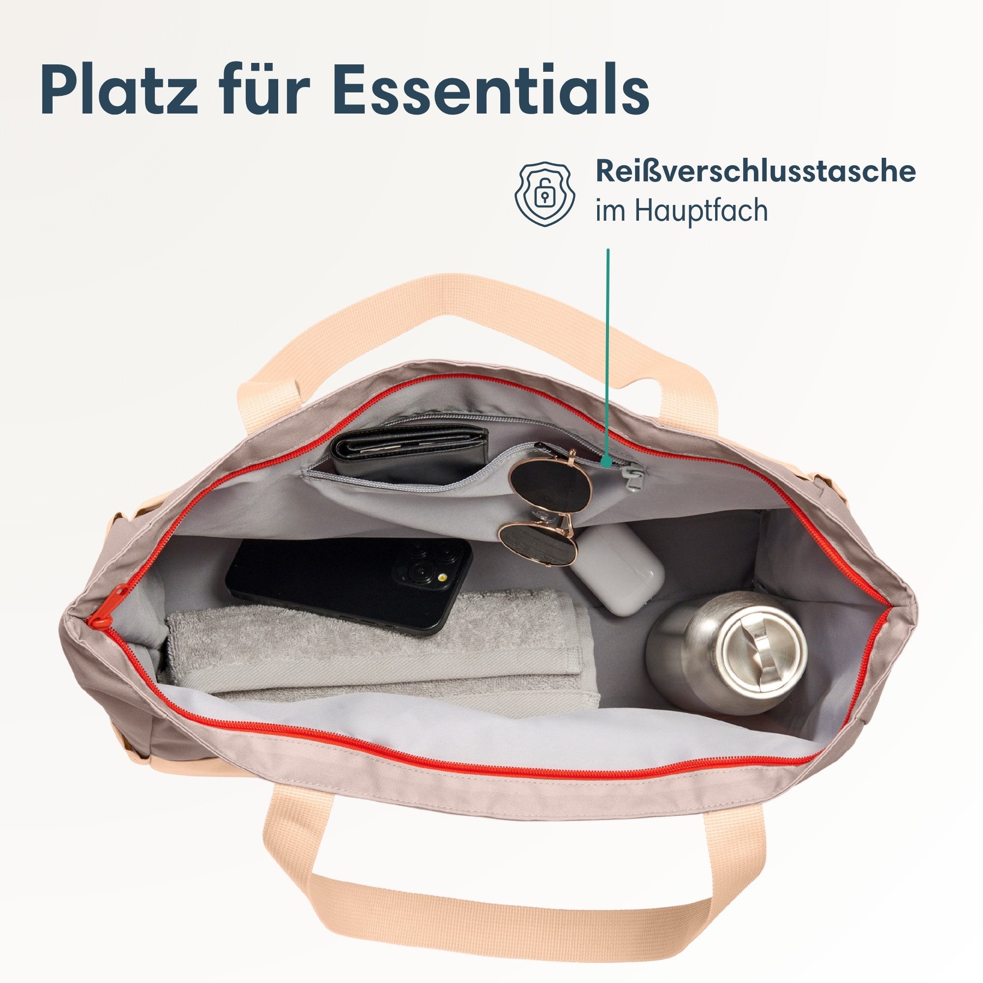 LARKSON Strandtasche Linn Strandtasche mit Reißverschluss (1-tlg), Große Beach Bag für Strand und Urlaub, Wasserabweisend