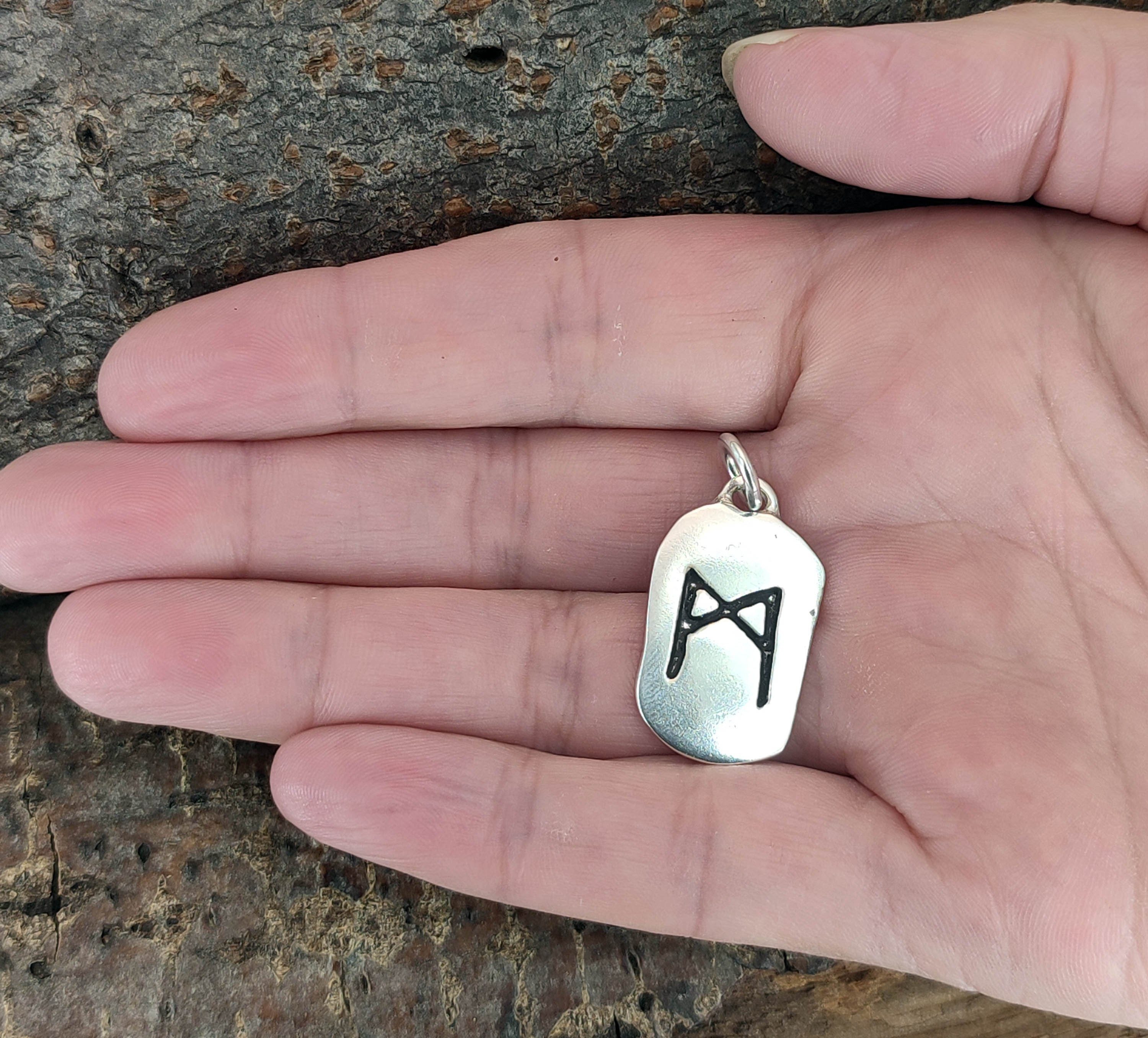 Silber Leather Sterling Rune of Kettenanhänger Kiss Mannaz M 925 Buchstabe