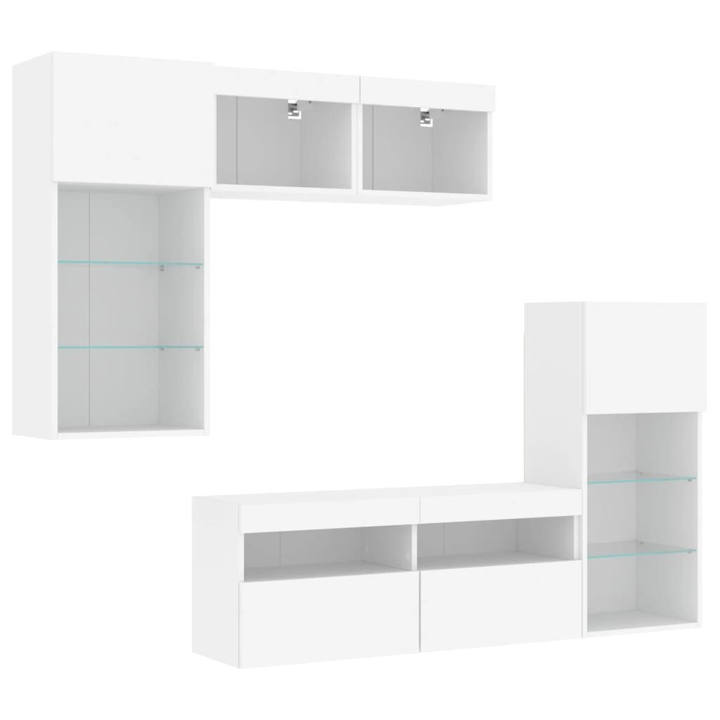 TV-Wand 5-tlg. Wohnwand mit LED-Beleuchtung Weiß Holzwerkstoff