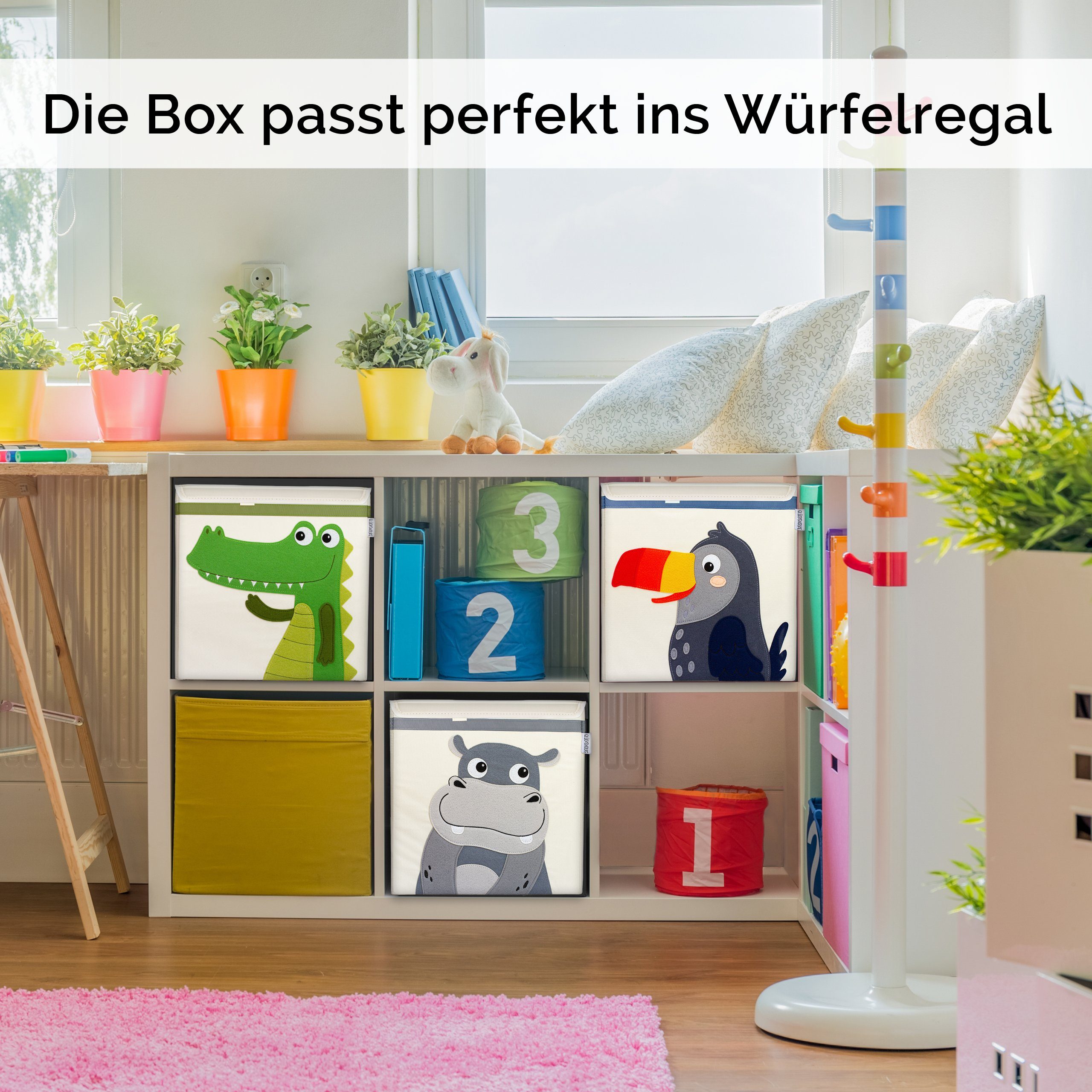 GLÜCKSWOLKE Aufbewahrungsbox Kinder - 15 Motive I Spielzeugkiste mit Deckel für Kinderzimmer (Größe 33x33x33), Boxen zur Aufbewahrung im Kallax Regal I Kiste für Spielzeug
