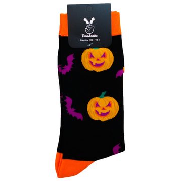 TwoSocks Freizeitsocken Halloween Socken Skelett und Kürbis für Damen & Herren Einheitsgröße (2 Paar)