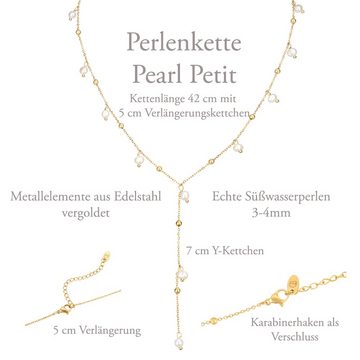 Célia von Barchewitz Y-Kette "PEARL PETITE" zarte Perlen-Halskette mit 11 Perlenanhängern, 18k vergoldet, Länge von 42 - 47 cm verstellbar