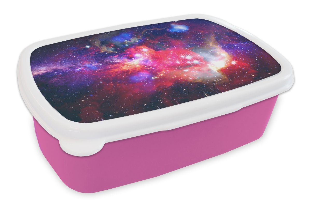 MuchoWow Lunchbox Universum - Farben - Weltraum, Kunststoff, (2-tlg), Brotbox für Erwachsene, Brotdose Kinder, Snackbox, Mädchen, Kunststoff rosa