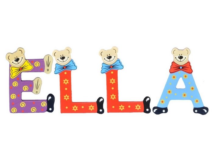 Playshoes Deko-Buchstaben (Set 4 St) Kinder Holz-Buchstaben Namen-Set ELLA - sortiert Farben können variieren bunt