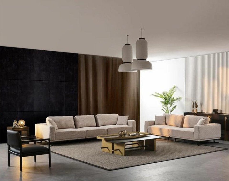 Xlmoebel Sessel XLMOEBEL Sofa Garnitur in Beige mit Couchtischen und Sessel (5-St), Made in Europa