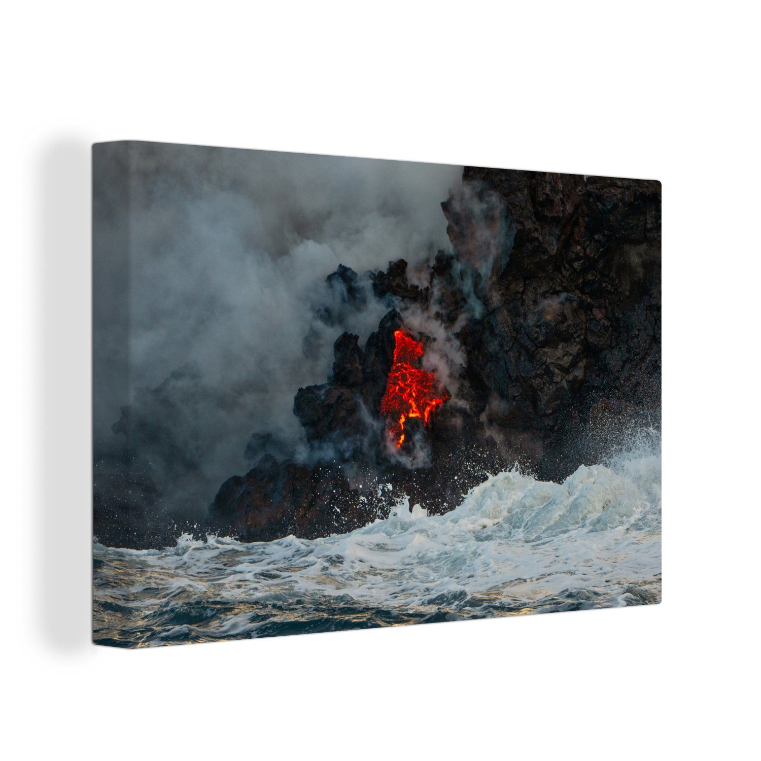 OneMillionCanvasses® Leinwandbild Glühende Lavaströme des Vulkans Kilauea, (1 St), Wandbild Leinwandbilder, Aufhängefertig, Wanddeko, 30x20 cm