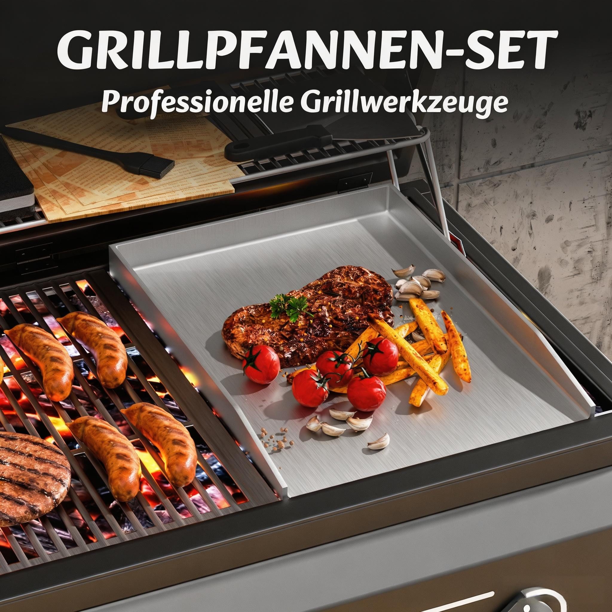 devesanter Grillplatte Edelstahl Grillplatte Set Universal BBQ Plancher Gasgrill Grill (1-St., mit Grillwerkzeugen und Reinigungsschwämme), für gleichmäßige Hit – Bild 3 von 5
