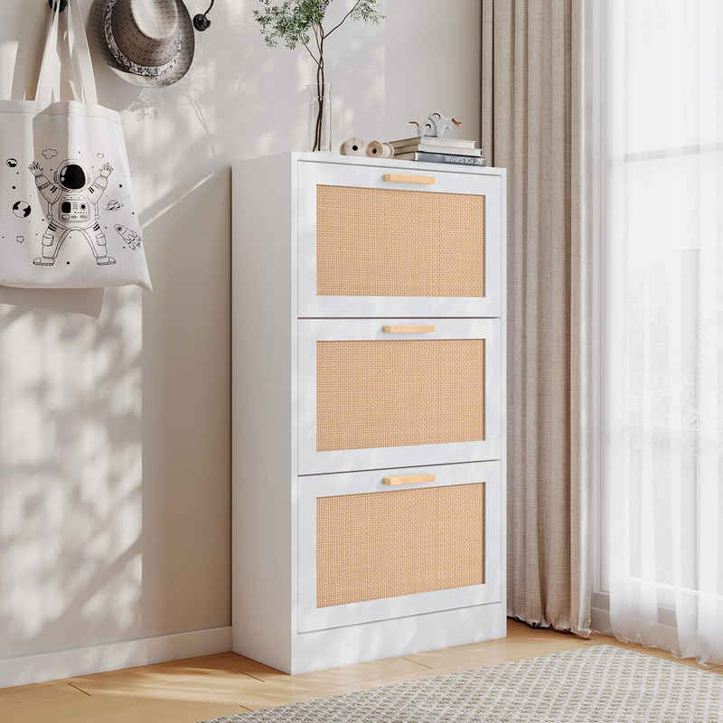 REDOM Schuhschrank Sideboard (Holzwerkstoff, aus natürlichem Rattan) Schuhkipper