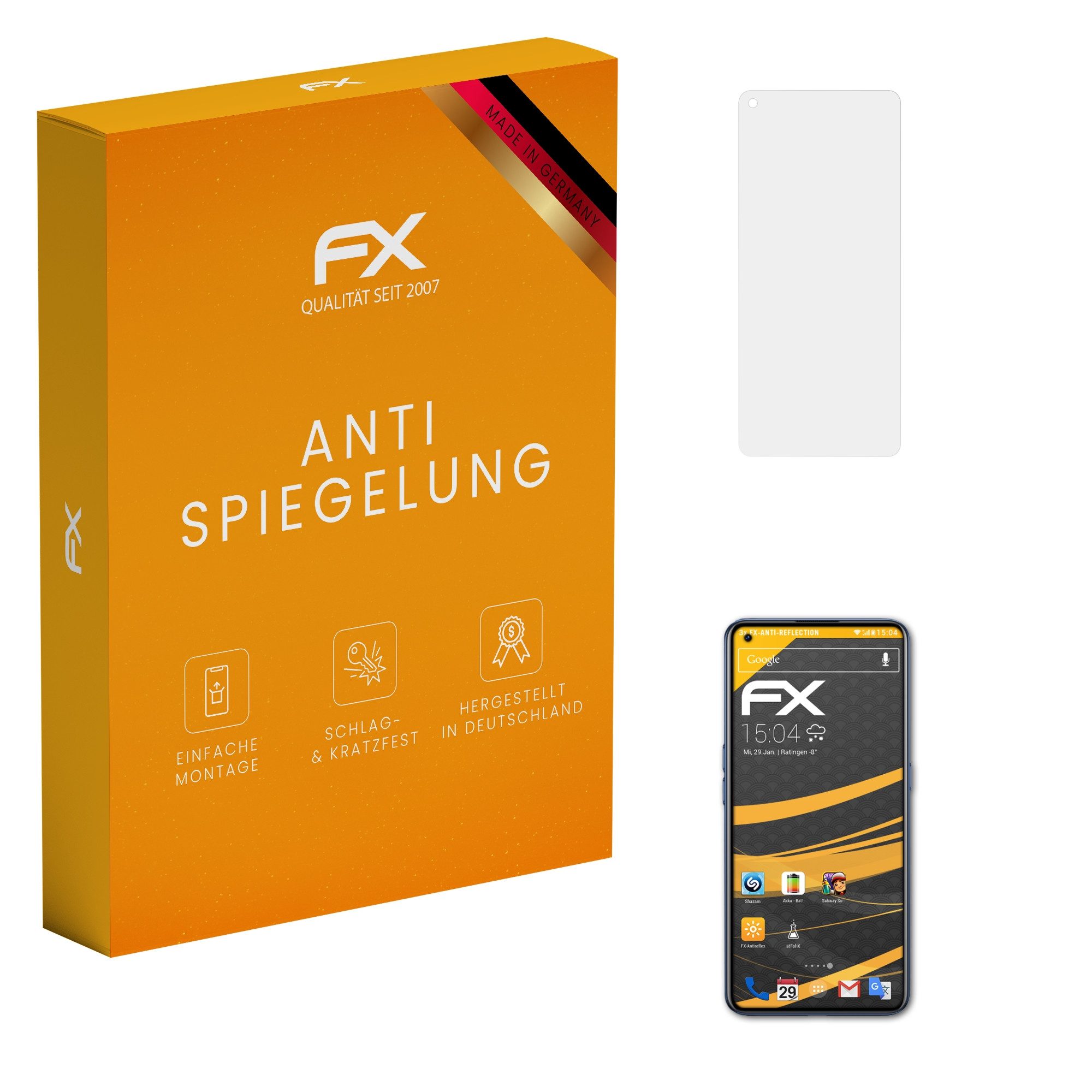 atFoliX Schutzfolie für Realme X7 Pro, (3 Folien), Entspiegelnd und stoßdämpfend