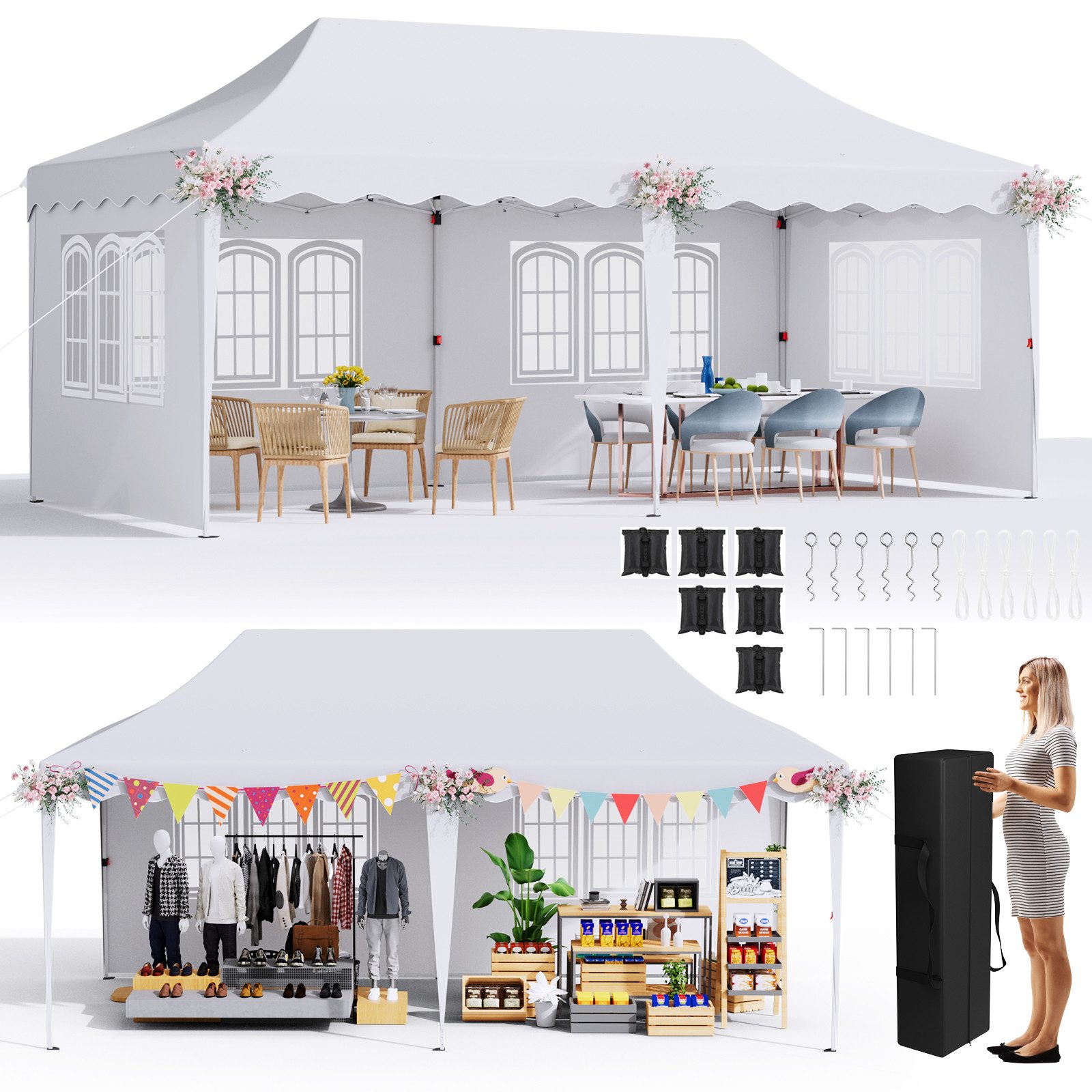 TLGREEN Faltpavillon Gartenzelt 3x6M, mit 4 günstig online kaufen