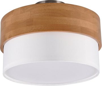 TRIO Leuchten Deckenleuchte Seasons, ohne Leuchtmittel, warmweiß - kaltweiß, Deckenlampe Holz mit Stoffschirm Ø30cm exkl 2xE14 max 40W