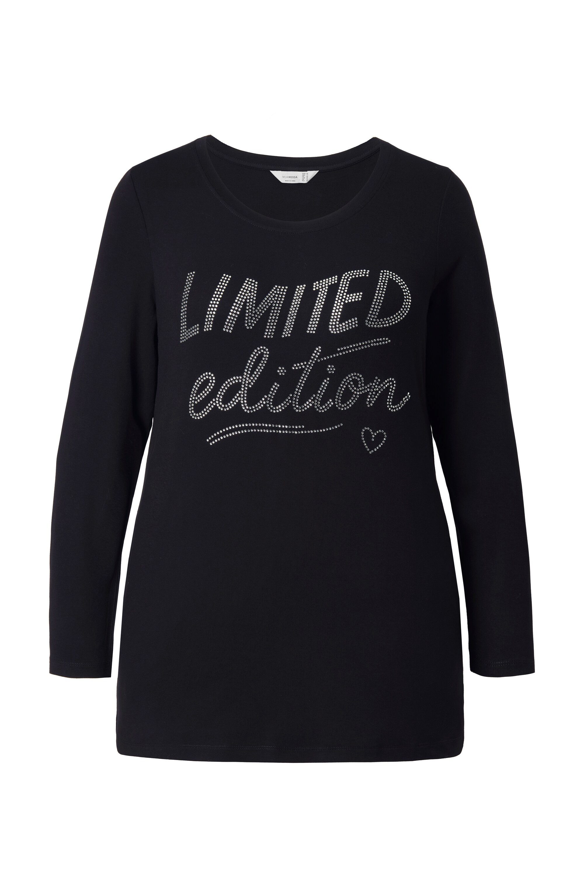 MIAMODA T-Shirt Langarmshirt A-Linie Glitzer-Schriftzug günstig online kaufen
