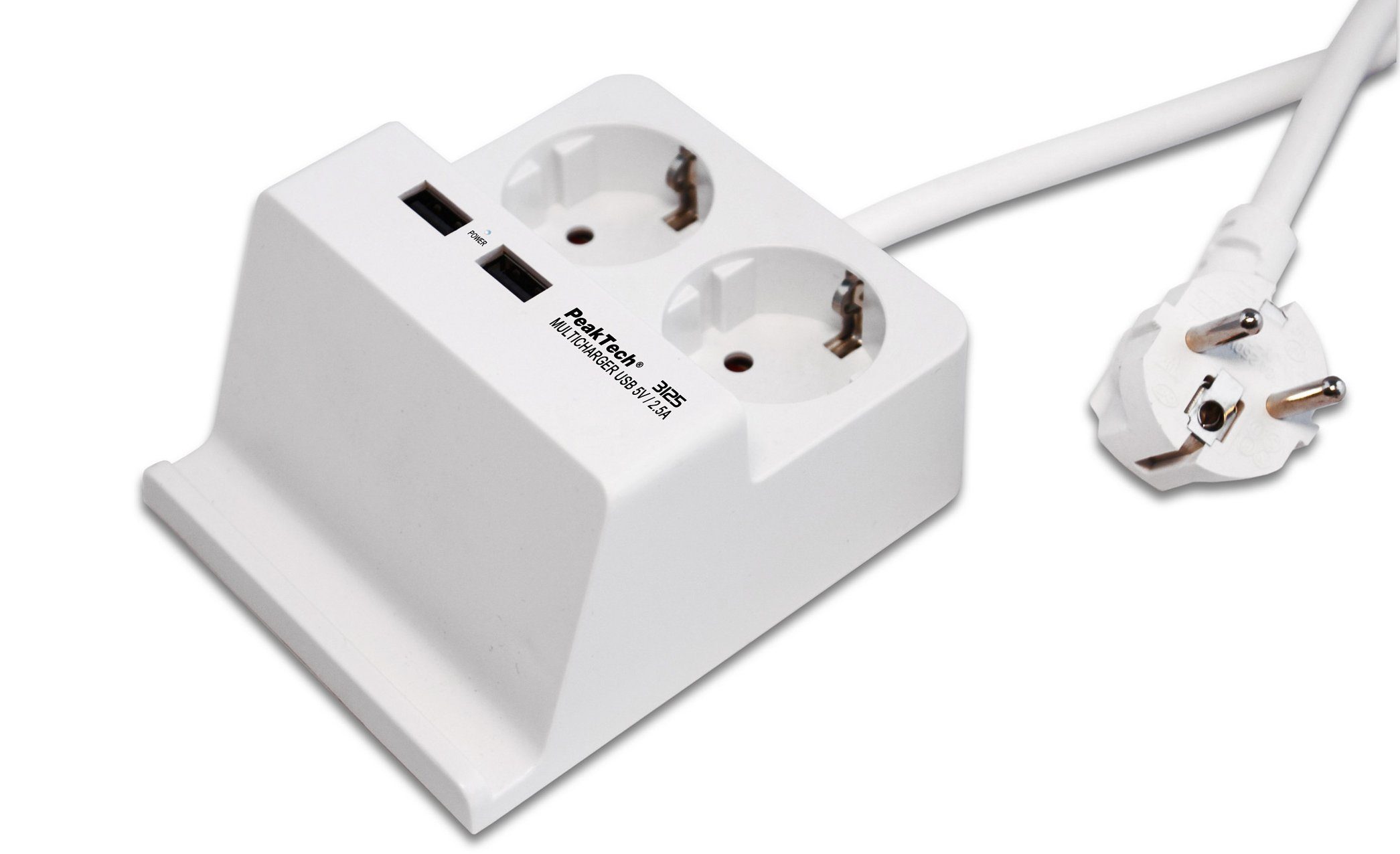 PeakTech PeakTech P 3125: 2-fach Schuko-Tischsteckdosenleiste ~ 16A USB-Ladegerät (1-tlg)