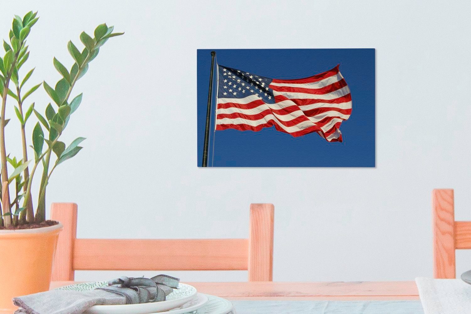 Wandbild Flagge Staaten, Leinwandbilder, Wanddeko, (1 cm der St), Aufhängefertig, Hissende 30x20 OneMillionCanvasses® Vereinigten Leinwandbild