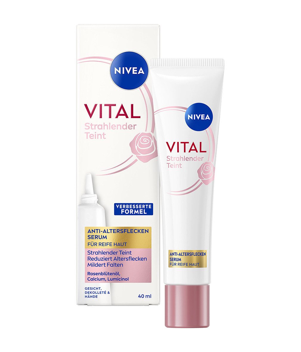 Nivea Gesichtsserum VITAL Strahlender Teint 3in1 Beauty Serum 40ml, 1-tlg., korrigiert sichtbar Altersflecken