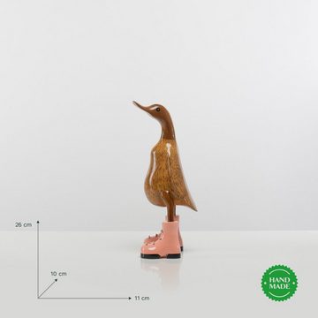 Rikmani Dekofigur Holzfigur Ente Stiefel - Handgefertigte Dekoration aus Holz Geschenk (3-er Set), 3 Holzarten