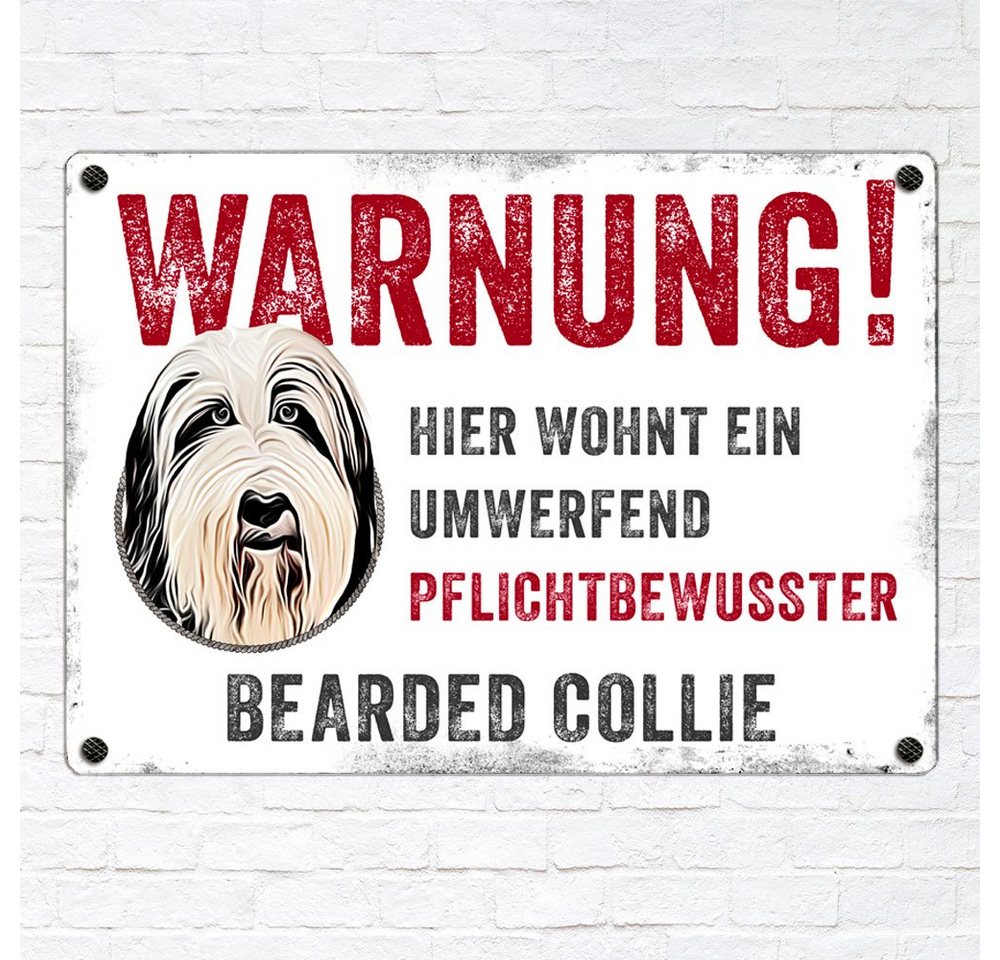 Thumbnail - Cadouri Warnschild Hundewarnschild BEARDED COLLIE - Hinweisschild mit Hunderasse, (1 St., Metallschild mit vier vorgeboh...