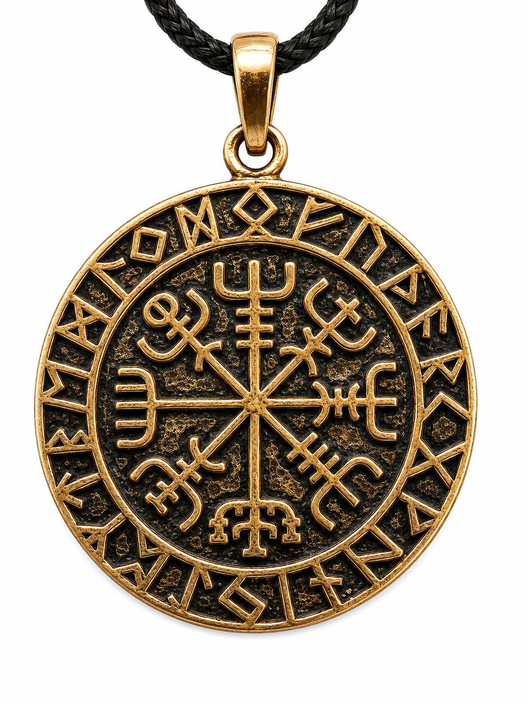 Kiss of Leather Kettenanhänger Wikingerkompass Anhänger Bronze Band Wikinger Kompass Vegvisir Runen