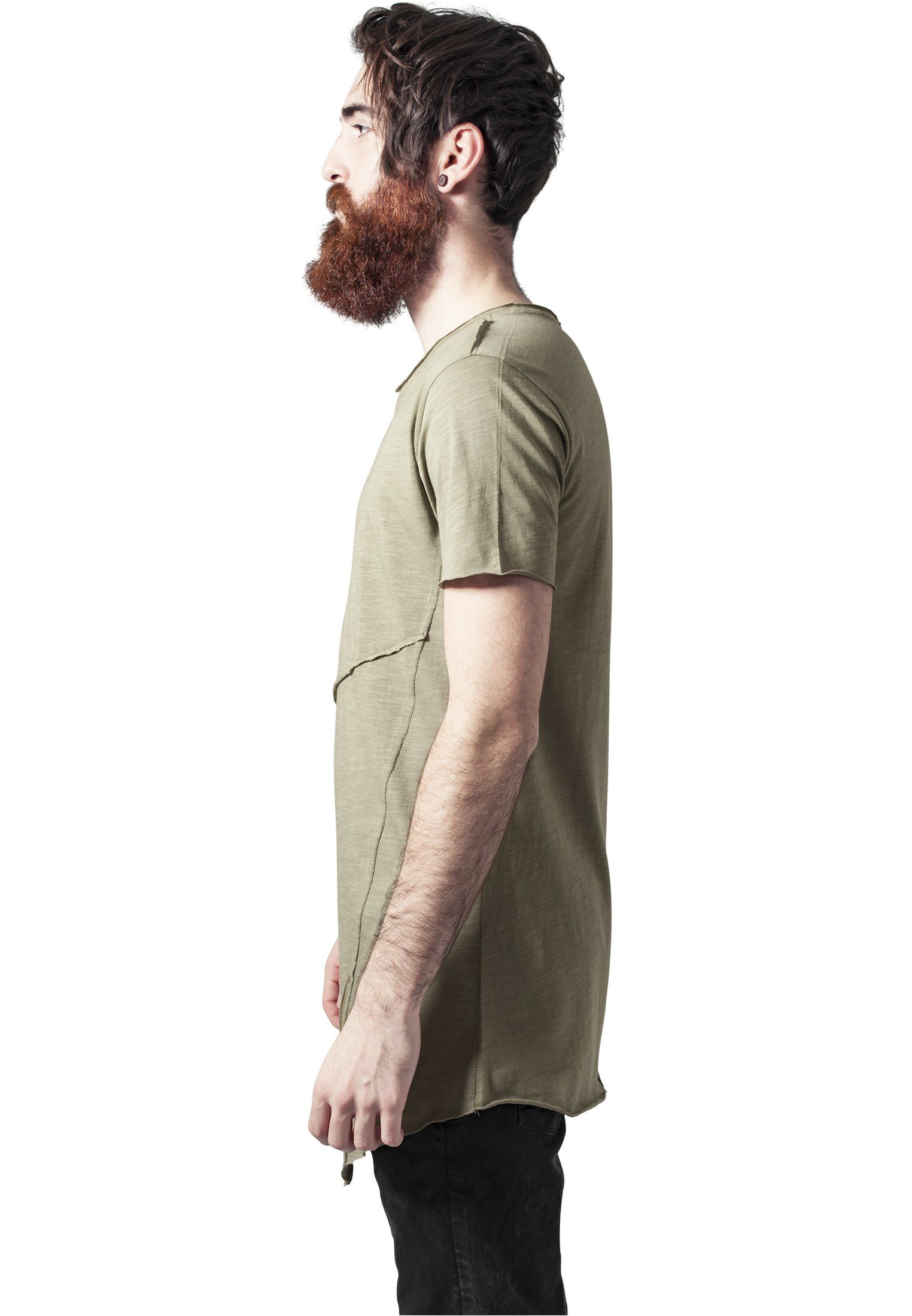 URBAN CLASSICS T-Shirt Herren Long Edge Front Open Tee Zip lightolive (1-tlg)